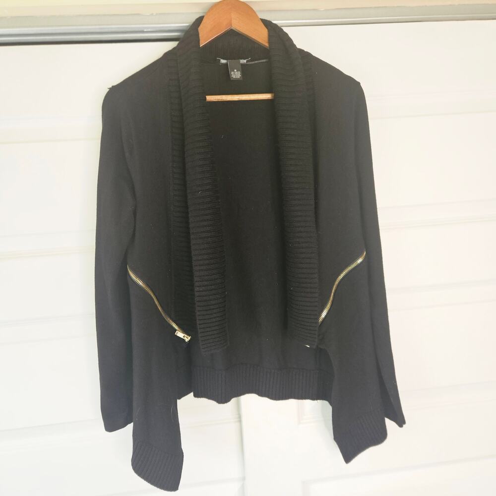 INC International Concepts Ribbed Waterfall Cardigan with Gold Zippers Medium